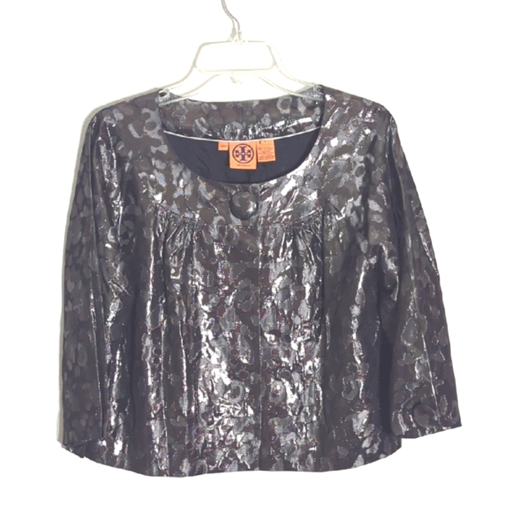 Tory Burch Womens Silk Blazer Jacket Leopard Print Cropped Special Occasion 8‎